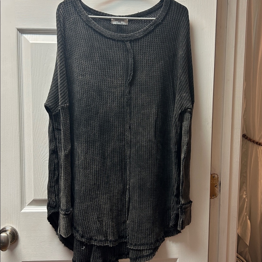 Zenana Outfitters Charcoal Waffle Knit Top